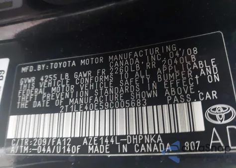 2009 Toyota Matrix S из США, поврежденный, VIN 2T1LE40E59C005683